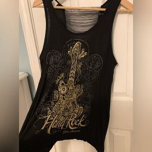 Hard Rock Cafe, San Antonio TX, black/gold, open back tank,  asymmetric hem